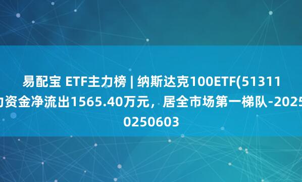 易配宝 ETF主力榜 | 纳斯达克100ETF(513110)主力资金净流出1565.40万元，居全市场第一梯队-20250603